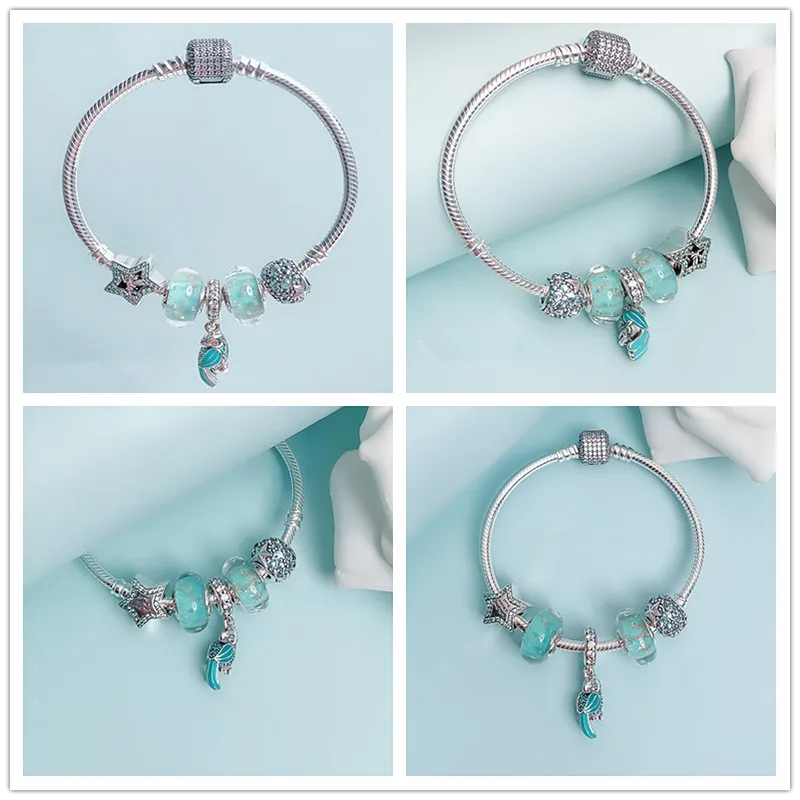 

2019 High quality Euro Charm logo Engraving 925 bangle silver pandoras bracelet for women jewelry making gift,1pz