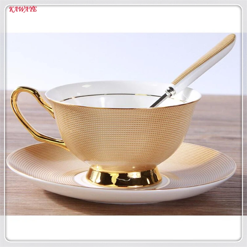 1 комплект короткая кофейная чашка блюдце чашка для завтрака чашка для кофе с молоком золотой край фарфоровый поднос для чайных чашек чай время кафе посуда для напитков 7ZDZ480 - Цвет: gold
