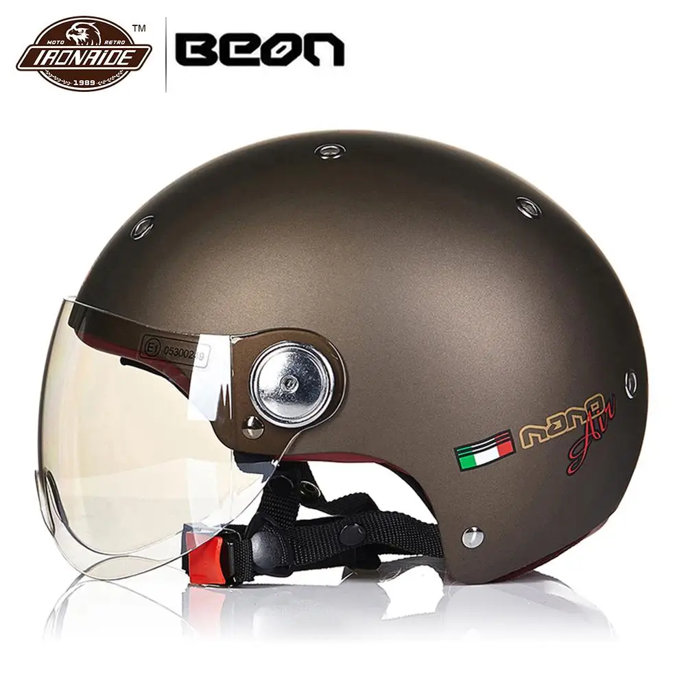 BEON Motorcycle Helmet Men Women Capacetes Retro Vintage Biker Scooter Half Open Face Helmet Moto Casco Motorbike Helmet Visor BEON Motorcycle Helmet Men Women Capacetes Retro Vintage Biker Scooter Half Open Face Helmet Moto Casco Motorbike Helmet Visor