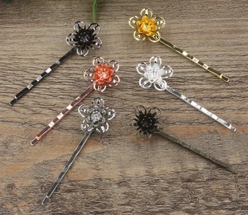 

Antique Bronze/Gold/Silver/Black Barrettes Hair Bobby Pin clips with 18mm Flower Tray,DIY Jewelry Finding Accessories 100pcs