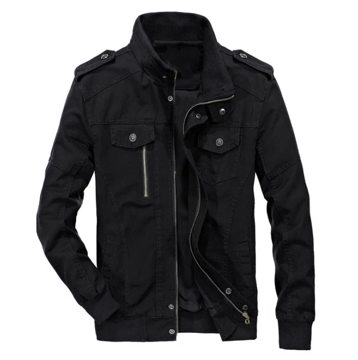 Мужские куртки и пальто в стиле милитари, куртки-бомберы, Jaqueta Masculina, повседневная мужская Осенняя хлопковая куртка размера плюс - Цвет: Черный