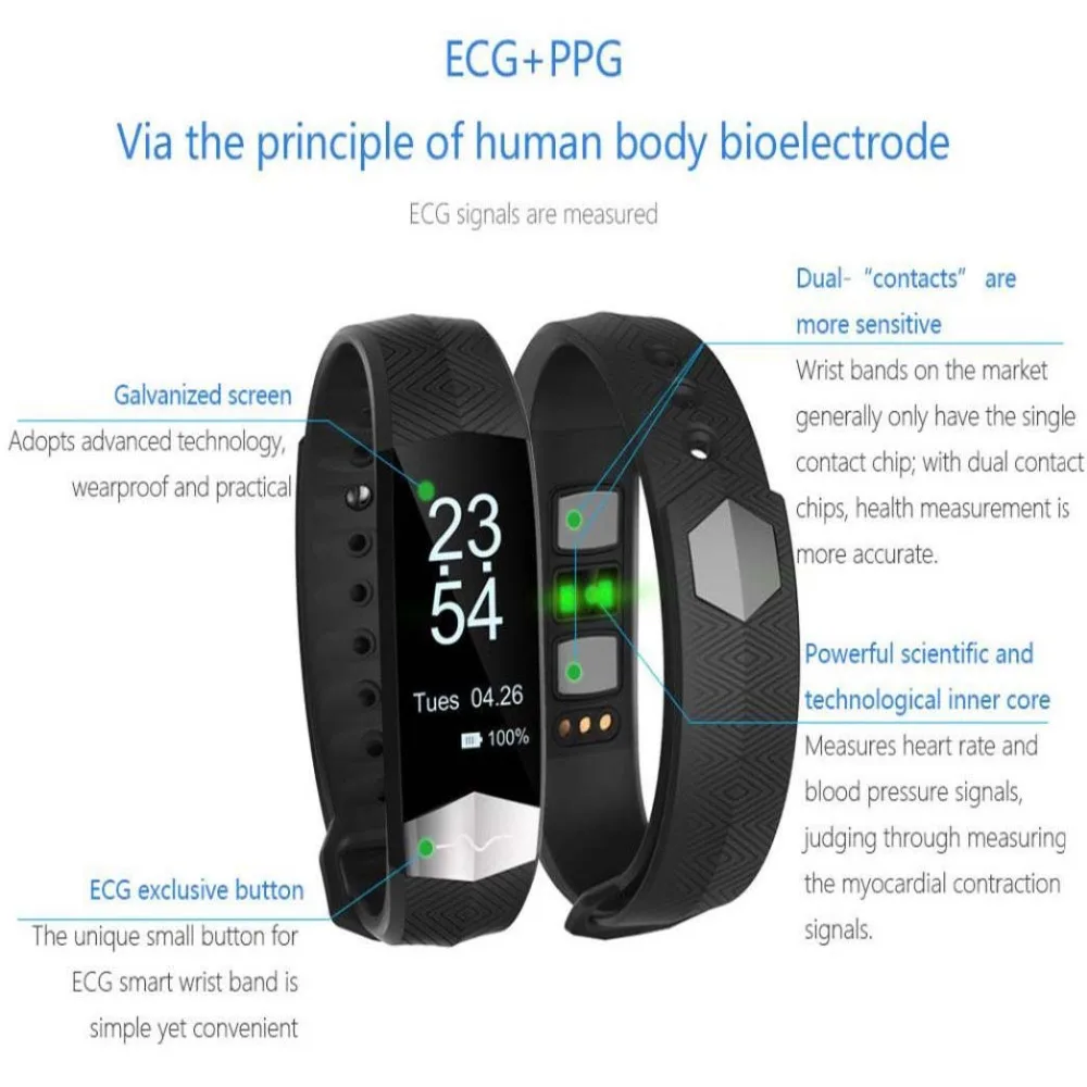 CD01 ECG Blood Pressure Monitor Bluetooth Smart Wristband Sport Fitness Smart Band Bracelet for Samsung Galaxy A9 A8 A7 A5 A3 J7