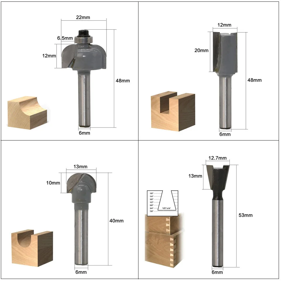  12pcs Milling Cutter Router Bit Set6mm Wood Cutter Carbide Shank Mill Woodworking Trimming Engravin