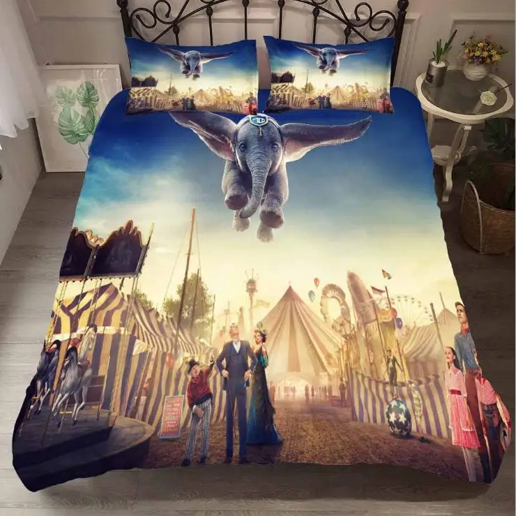 

3D Magic Lamp Nature View Sunset/Moon Blue Flying elephant movie printed 2/3pcs children bedding set Duvet Covers Pillowcases