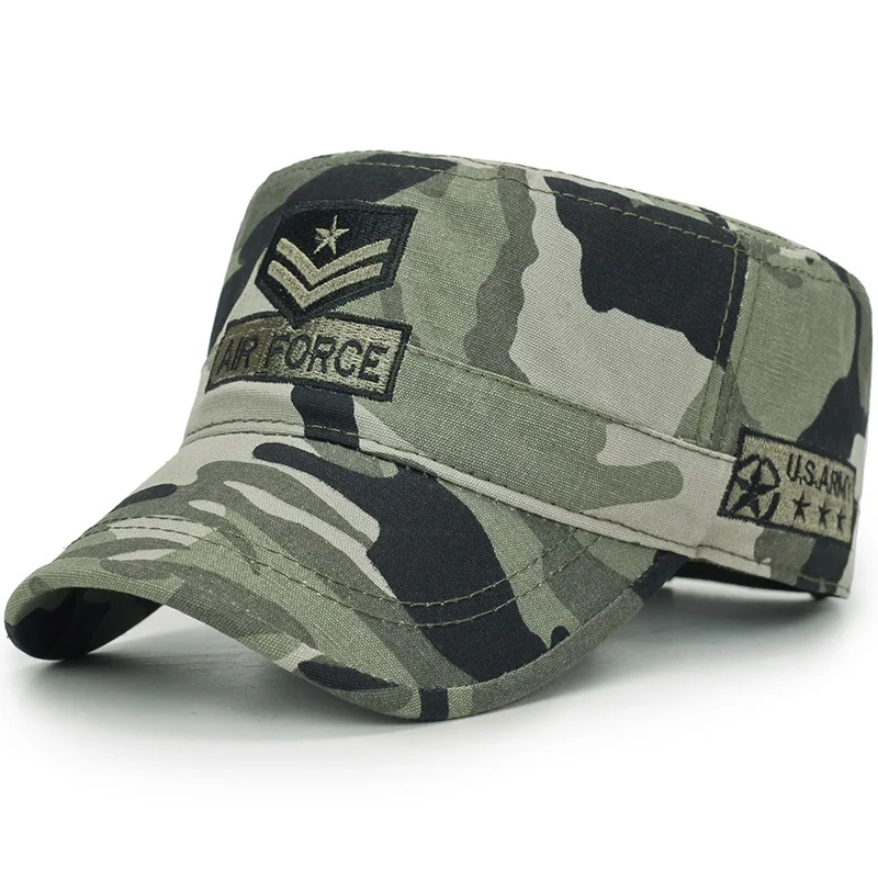 2019 Classic Vintage Flat Top 100%cotton cap Adjustable Thicker Caps Woodland camouflage training hat Outdoor protection hats - Image 5