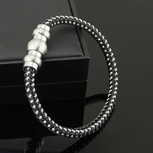 

2019 Unisex Women Men Braided Leather Steel Magnetic Clasp Bracelet Handmade Bangle