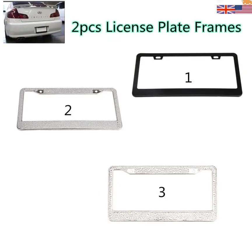 2 Pieces Stainless Steel Metal License Plate Frames Tag Cover Screw