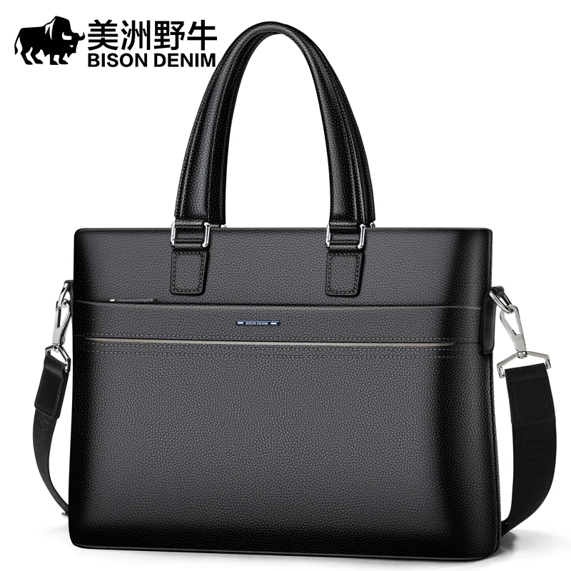 

Brand BISON DENIM Men's Briefcases Men Shoulder Bags Brand Genuine Leather 15 inch Cowhide Messenger Bag Travel Tote Laptop Bag