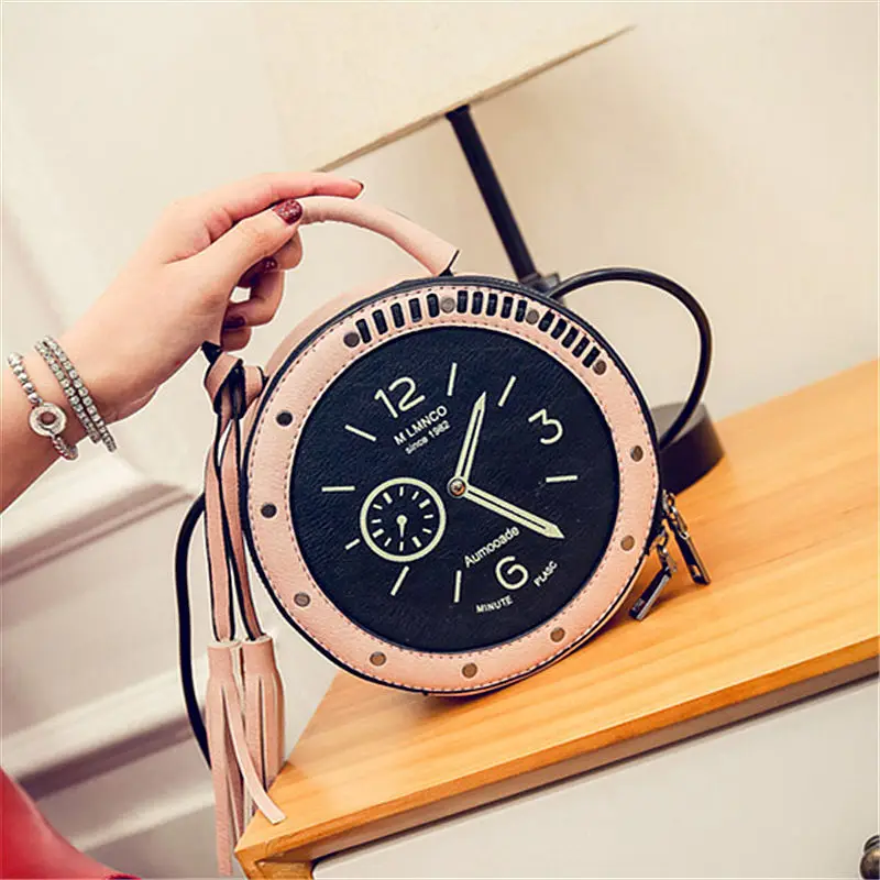 الطابع الساعة الأصالة حقائب كتف حقيبة ساع يد بو الجلود البسيطة Crossbody حقائب للنساء 3 ألوان لاختيار