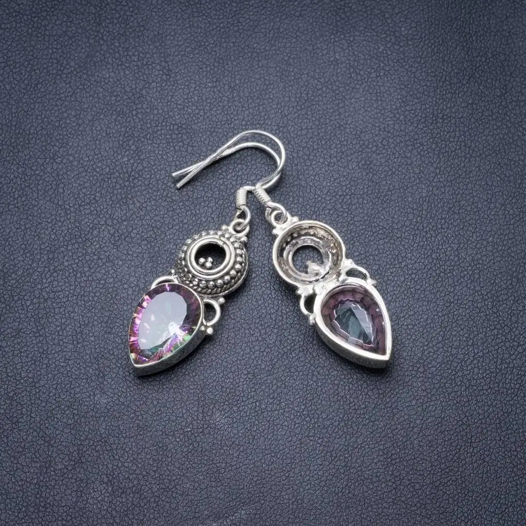 

Natural Mystical Topaz Handmade Unique 925 Sterling Silver Earrings 1.5" Y3266