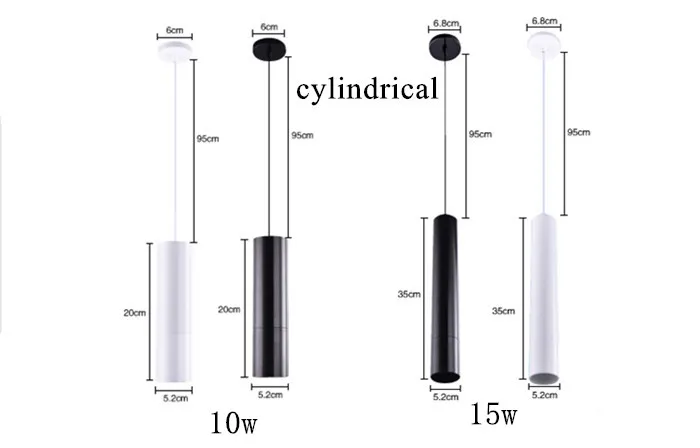 Диммируемый цилиндрический светодиодный подвесной светильник из алюминия и металла для дома 10 Вт 15 Вт 20 Вт Подвесная лампа для столовой/гостиной, кафе, подвесной светильник