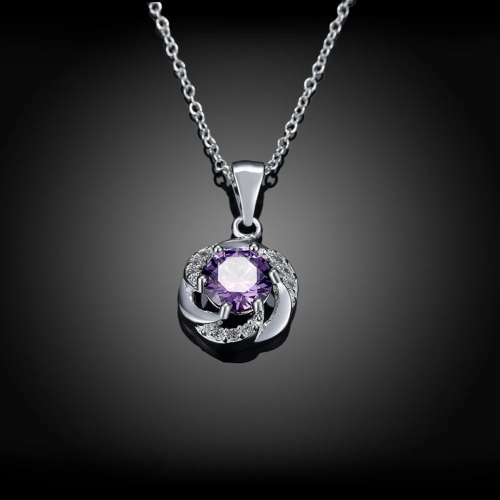 Фиолетовый кристаллы ожерелье посеребренные мода подарок для женщин LKNSPCN472|f