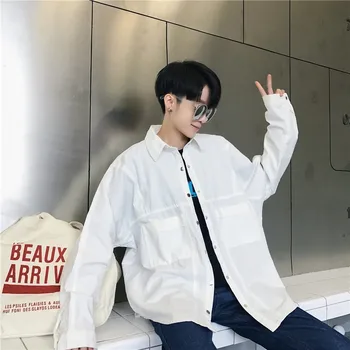 

2018 Summer Men's Fashion Cotton Clothes Coats Loose Casual Long Sleeves Hawaiian Brand White/pink/yellow Color Shirts S-5XL