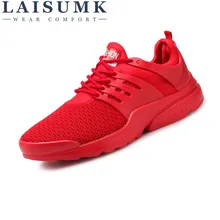 2017 LAISUMK Mesh Shoes Men Work Out Lace Up Black Red Comfortable Light Weight Casual PU Sole New Style Sapatos Casuais