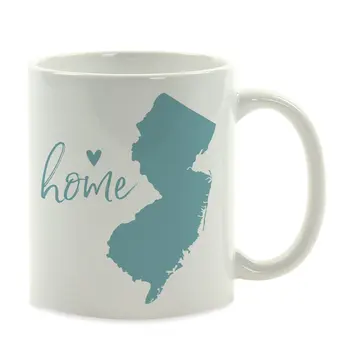

11oz. US State Coffee Mug Gift, Aqua Home Heart, New Jersey, 1-Pack, Unique Hostess Distance Moving Away Gifts