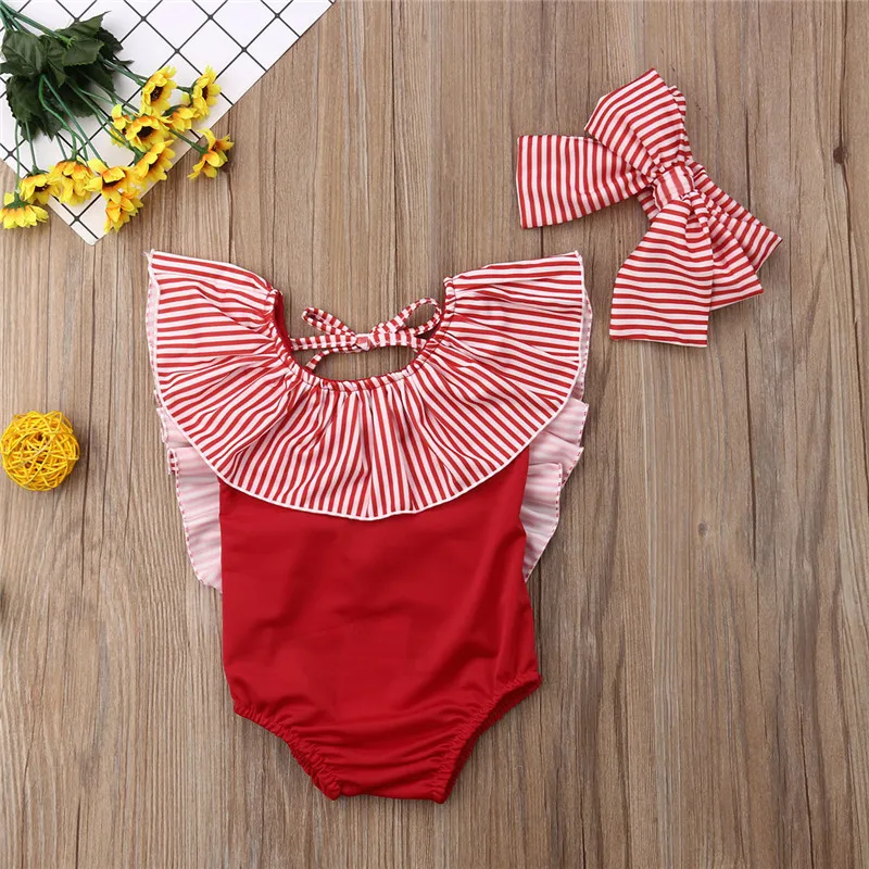 

2019 Summer New Arrivals Toddler Kids Baby Girl Swimsuit Romper Stripe Swimwear Bathing Suit Beachwear Ruffles Cute Swimwears