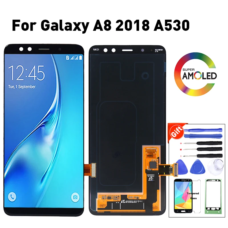 Оригинальные ЖК-дисплеи SUPER AMOLED для SAMSUNG Galaxy A8 2018 LCD A530 A530F A530DS A530N сенсорный