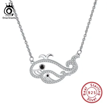 

ORSA JEWELS Real 925 Sterling Silver Pendant Necklace AAA CZ Silver Color Double Fish Hug Modeling Necklace Lovely Jewelry SN125