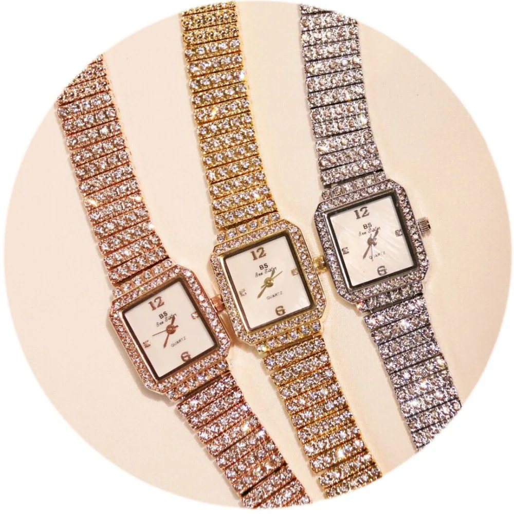 Бренд Для женщин браслет часы модные роскошные женские Стразы Наручные часы дамы бриллиантами платье кварцевые часы Montre Femme