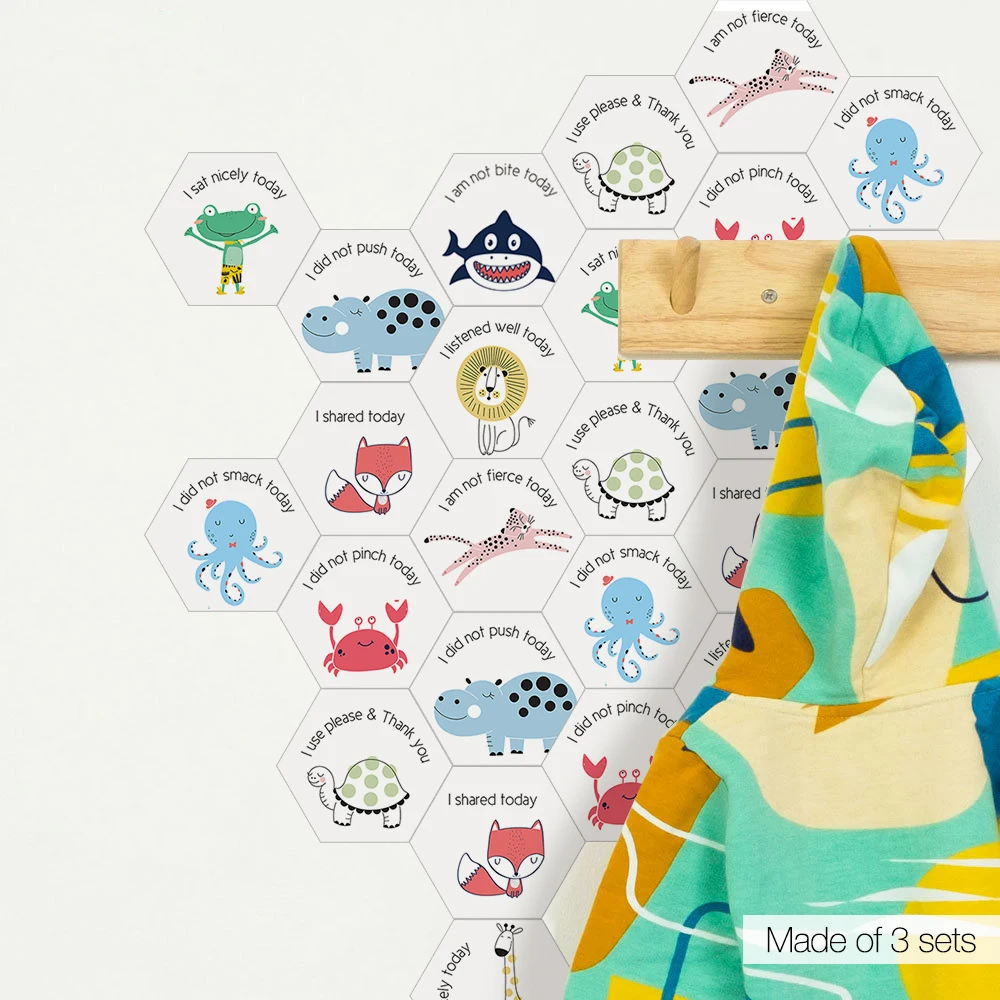 10Pcs Cartoon Animals Hexagonal Tiles Wall Stickers DIY Children Decals for Kids Rooms Baby Bedroom Wardrobe Door Decoration | Дом и сад