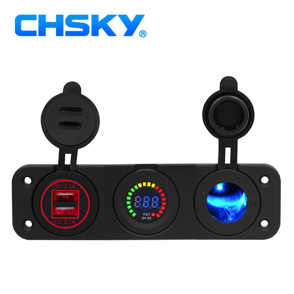 

CHSKY Waterproof Dual USB 5V 4.2A Motorcycle Car Charger Power Adapter & 6V-30V Voltmeter Display &Car Cigarette Lighter Socket
