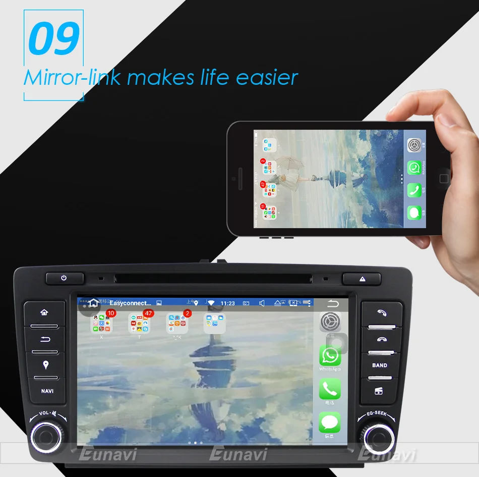 Discount Eunavi 2 Din Car DVD GPS For Skoda Octavia 2012 2013 A 5 A5 Yeti Fabia Car Android 9.0 Quad Core RAM 2GB Stereo Radio Navigation 18