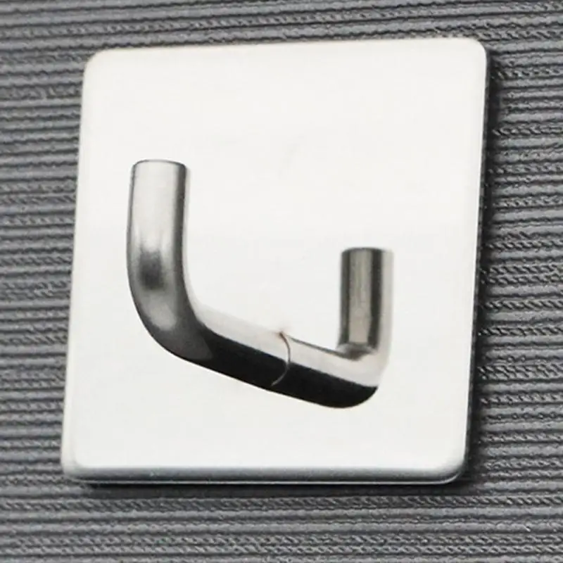 

1 Pc No Punching Square Mirror Kitchen Dining And Bathroom Hook Self Adhesive Home Kitchen Wall Door Stainless Steel Holder Hook