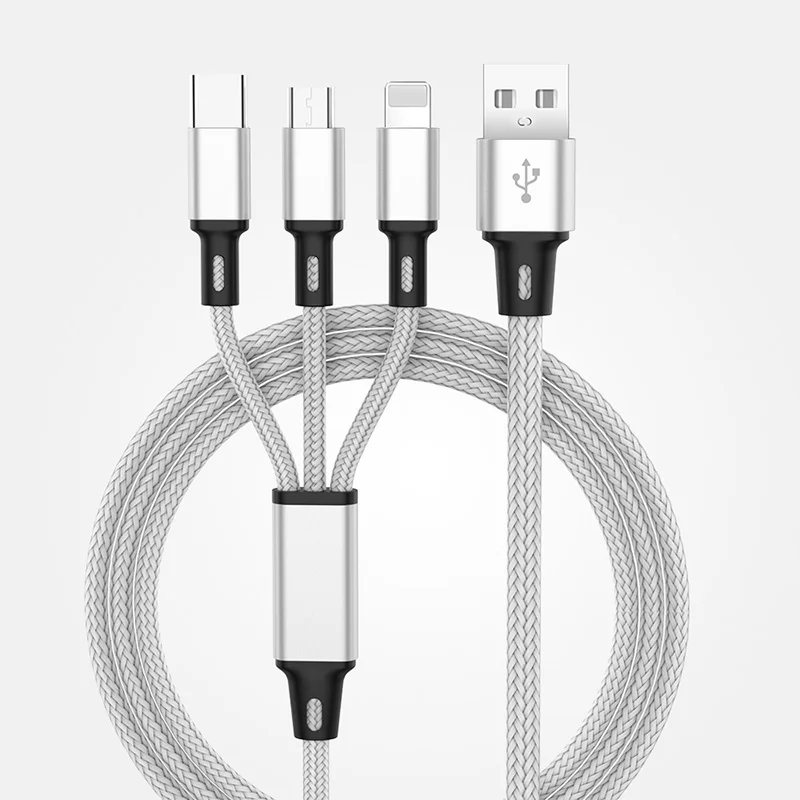 3 в 1 USB кабель type C 8Pin Micro USB кабель для iPhone 8 XS X 7 6 6S Plus samsung Nokia USB зарядное устройство зарядный шнур - Цвет: Silver