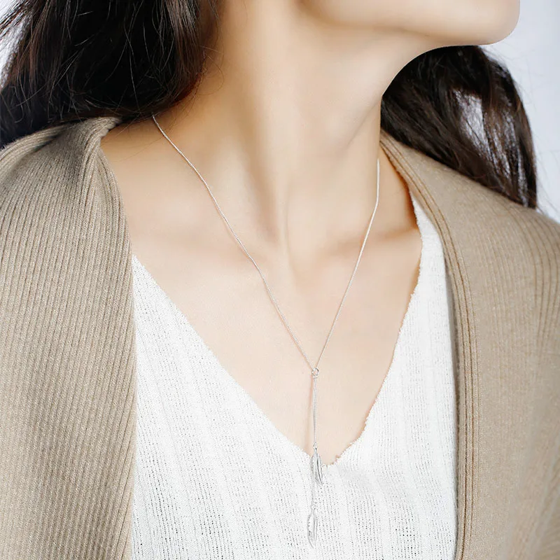 Ceny SA SILVERAGE Feather Tassel naszyjnik prawdziwe 925 srebro naszyjniki Fine Jewelry srebrne wesele wisiorki dla kobiet