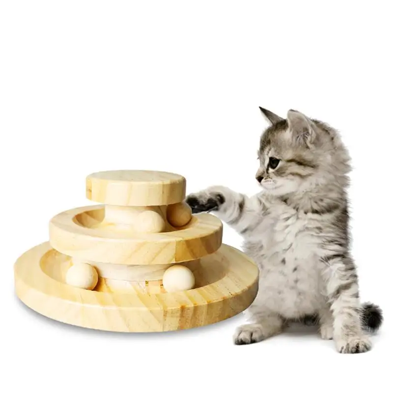

1PC Durable Natural Creative Practical Interactive Three-Layer Cat Turntable Cat Amusement Wooden Pet Cat Toy Pets Supplies