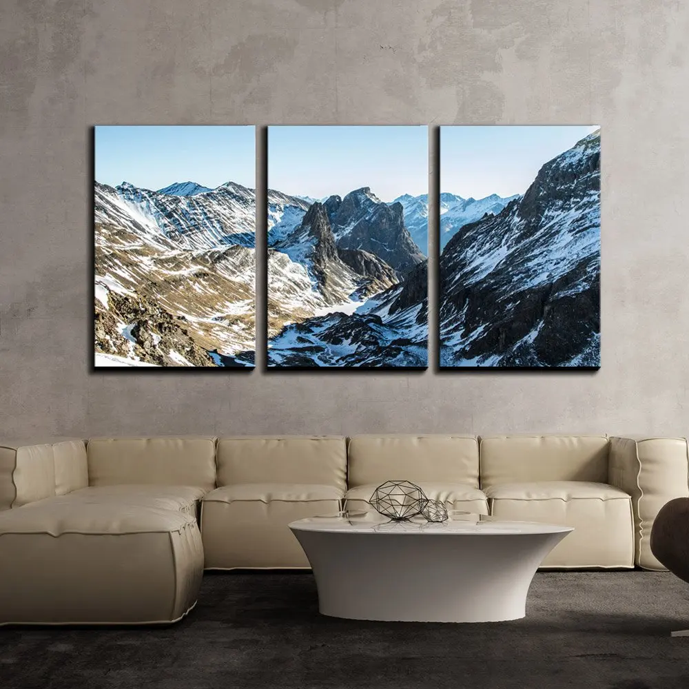 

3 Piece Canvas Wall Art Panorama View of Mountain Peak Covered with Snow Modern Home Decor Stretched and No Framed Panels