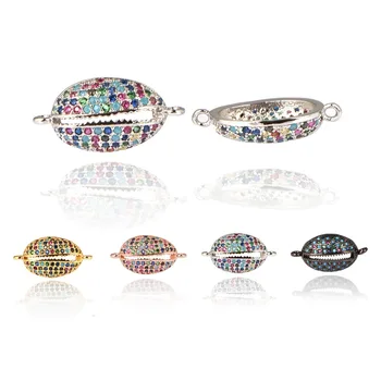 

Micro Pave Multicolor CZ & Gold Plated Shell Connector For DIY Handmade Makings Jewelry Findings Bracelet Accessories