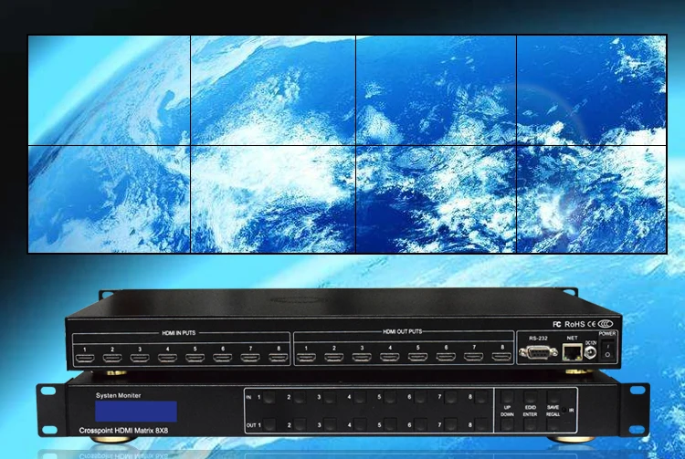 

Professional 8X8 HDMI Matrix Switch Switcher 1080P 3D 4K*2K Blu-ray Video Display Auto Loop RS232 IR Remote Control 1U