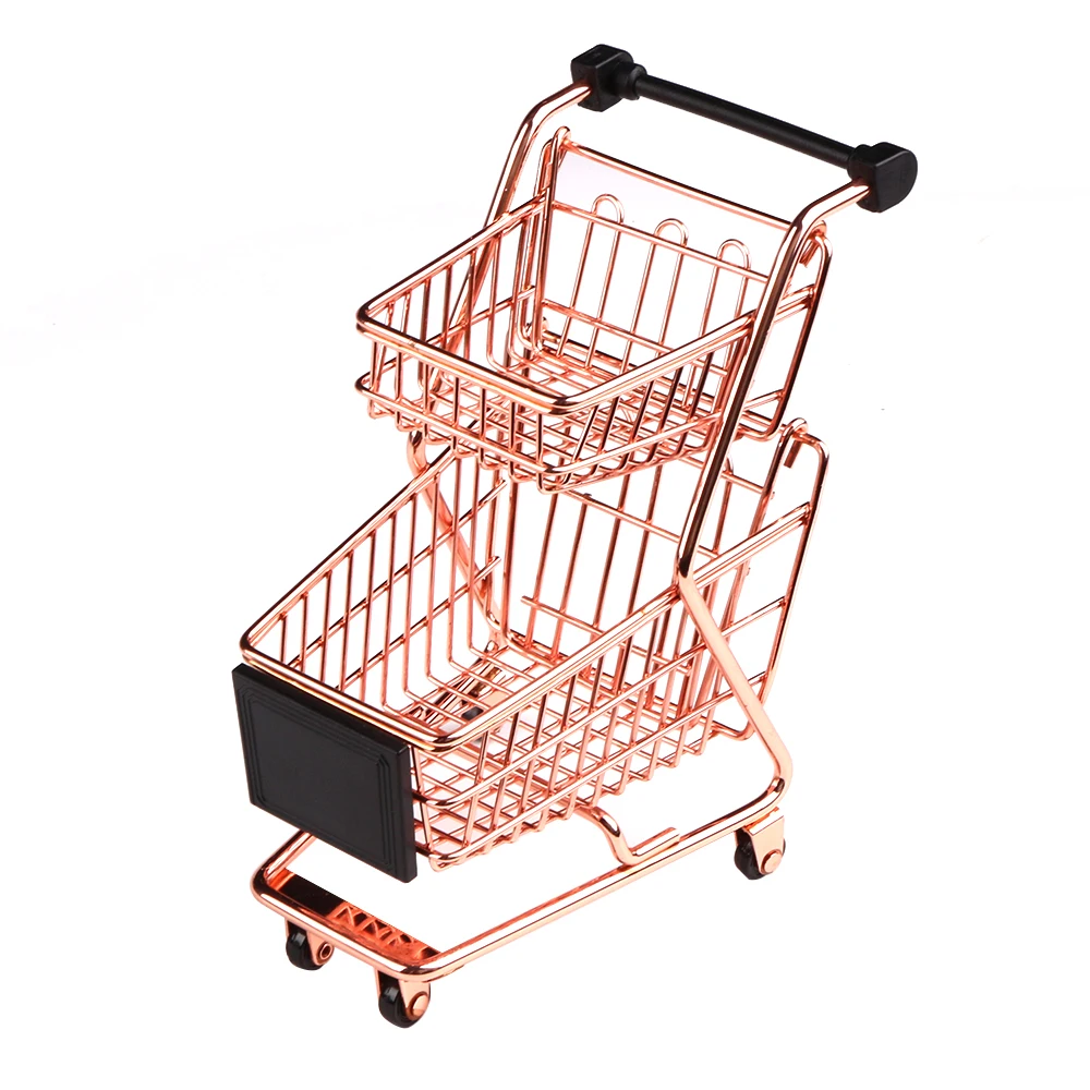 Креативная мини двухслойная торговая модель тележки из кованого железа тележка для супермаркета Vogue металлическая корзина для хранения из розового золота