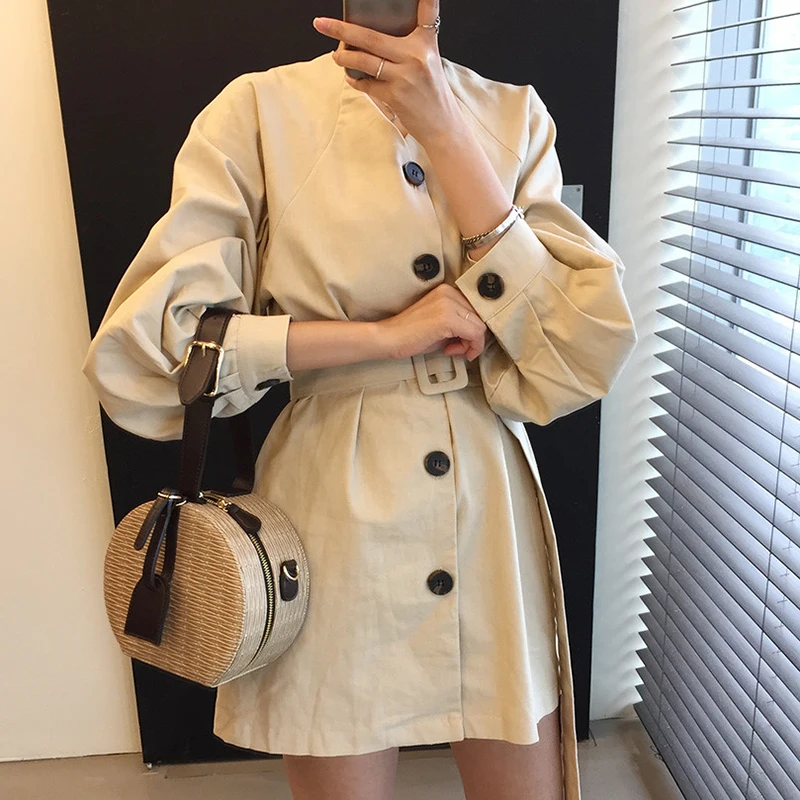 

2019 Spring autumn Solid color shirt dress Female High Waist Lantern Sleeve Single Breasted Belt White Womens Dresses aa1016
