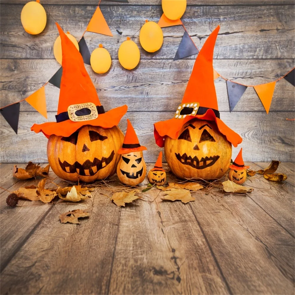 Laeacco Wooden Board Pumpkin Decor Fallen Leaves Scene Photographic Backgrounds Customized Photograpy Backdrops For Photo Studio |