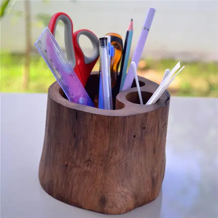 Office pencil holder Thai characteristic handicraft solid wood display creative gift art receiving box handicraft original ecolo