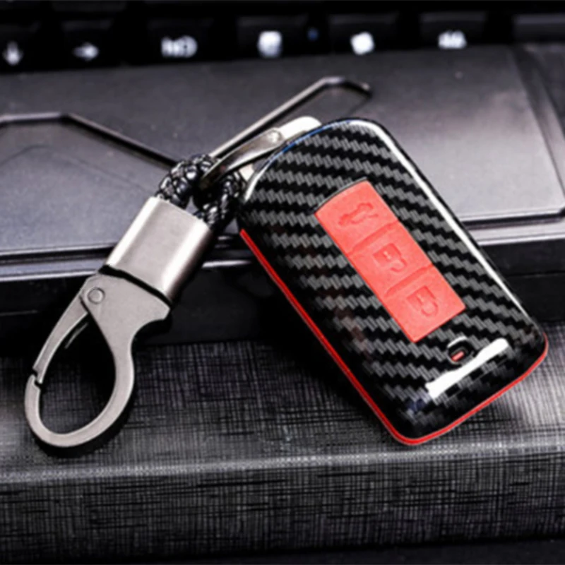 

New 1pc Carbon Fiber Look Remote Key Case Fob Cover For Mitsubishi Eclipse Cross 2018-2019 Key Case Ring