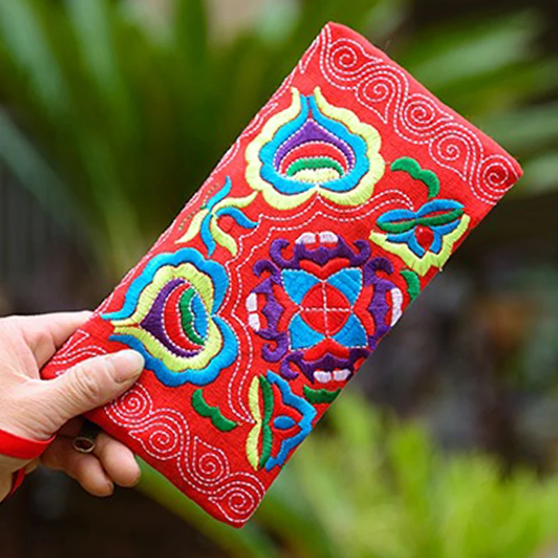 Chinese Yunnan Embroidered Ethnic Wallet Purse Double Faced Girl Long