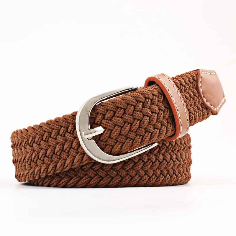 100x2.5cm New black elastic waist belt for women braided belt casual men belts with student belt thin Canvas belt N219 - Цвет: brown