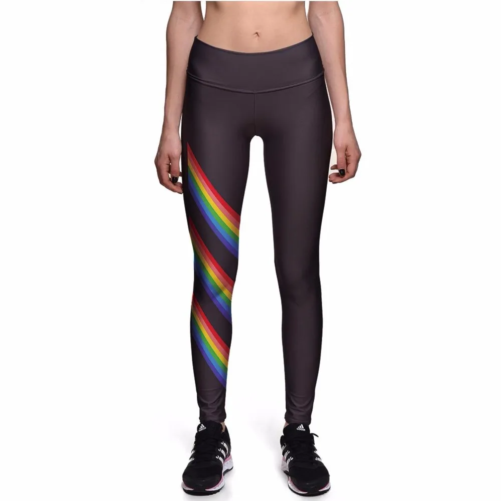 Summer new fashion personality rainbow striped casual leggings wild female sense Slim high waist nine points leggings Summer new fashion personality rainbow striped casual leggings wild female sense Slim high waist nine points leggings