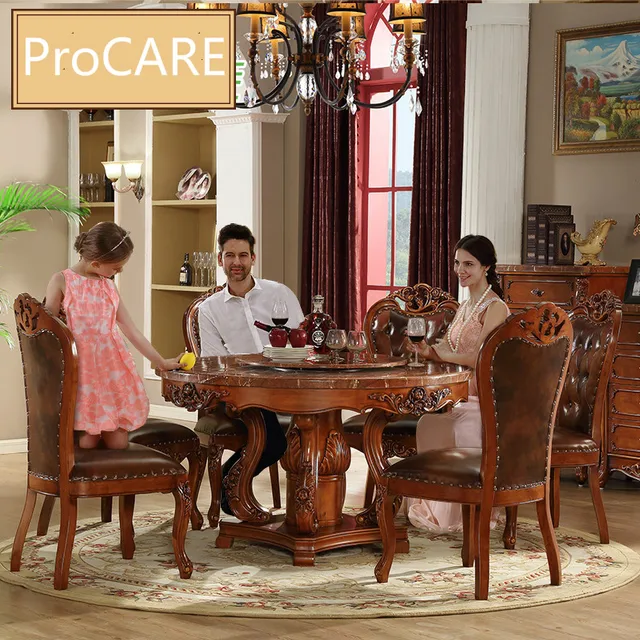 European Round Table/ Luxury Solid Wood Carved Antique Table Set European Round Table/ Luxury Solid Wood Carved Antique Table Set With 6 Chairs - European Round Table/ Luxury Solid Wood Carved Antique Table Set