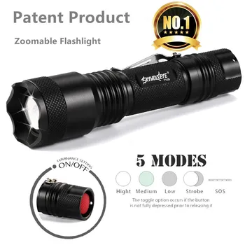 

Skywolfeye HOT! Super CREE XML T6 5000LM 18650 Tactical Led Torch Zoomable LED Flashlight Torch 128*35*26mm Dropshipping 918