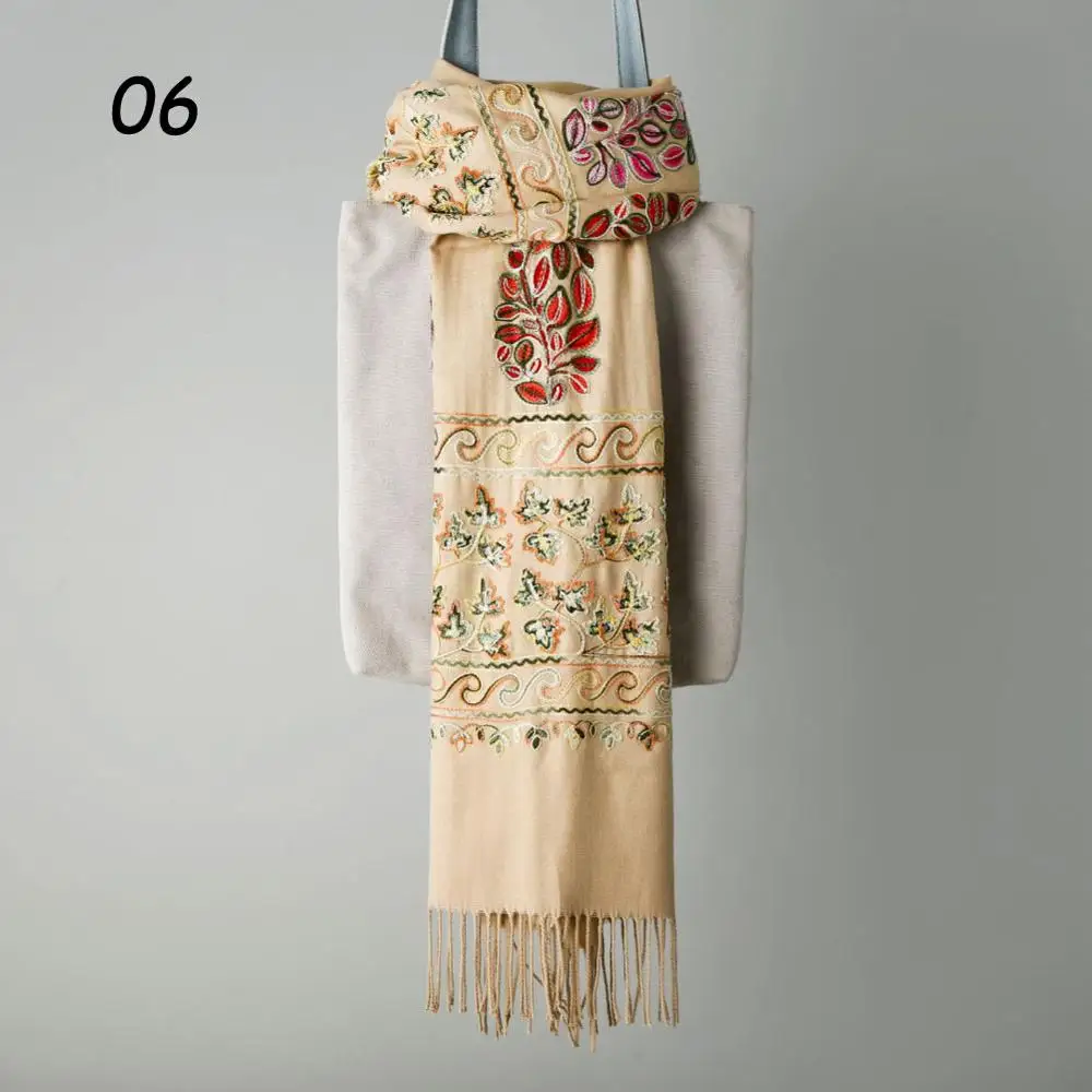 06 Beige Scarf Sparsil женский толстый кашемировый шарф, Национальный цветной вышитый растительный платок 200x70, осенне-зимние теплые мягкие длинные шарфы с кисточками - Цвет: 06 Beige Scarf