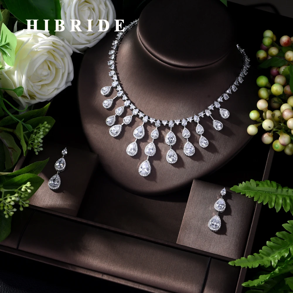 HIBRIDE блестящие паве CZ Дубай ювелирные наборы 2019 женские свадебные циркониевые