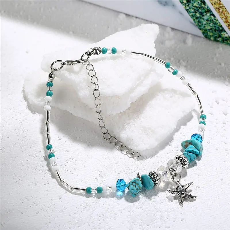 IF ME Bohemian Starfish Beads Stone Anklets for Women BOHO Silver Color Chain Bracelet on Leg Beach Ankle Jewelry 2018 NEW Gifts - Image 5