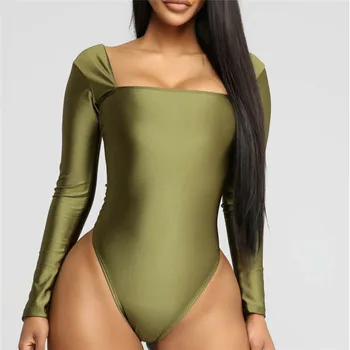 

2019 Sexy Women Jumpsuit New Long Sleeves Soild Color Bodycon Romper Summer Square Collar High Waisted Slim Playsuit Hot Selling