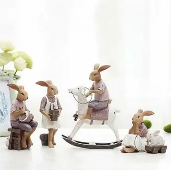 

creative resin cute rabbits family figurines vintage statue home decor crafts room decoration objects resin animal figurines