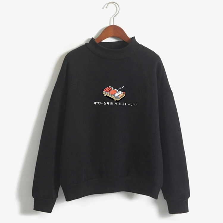  Women Hoodies 2019 Autumn Winter Sweatshirts Cartoon Kawaii Sushi Japanese Print Fleece Loose Molet