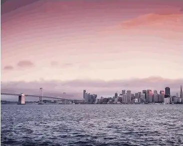 We130228 San Francisco Evening Skyline and Bay Bridge at Sunset